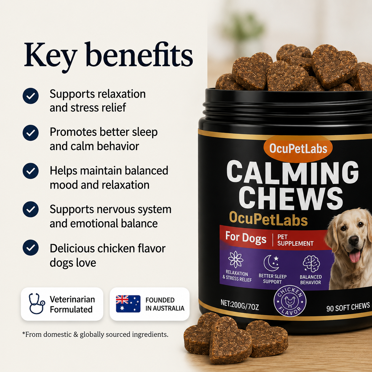 OcuLabs Calming Chews benefits graphic
