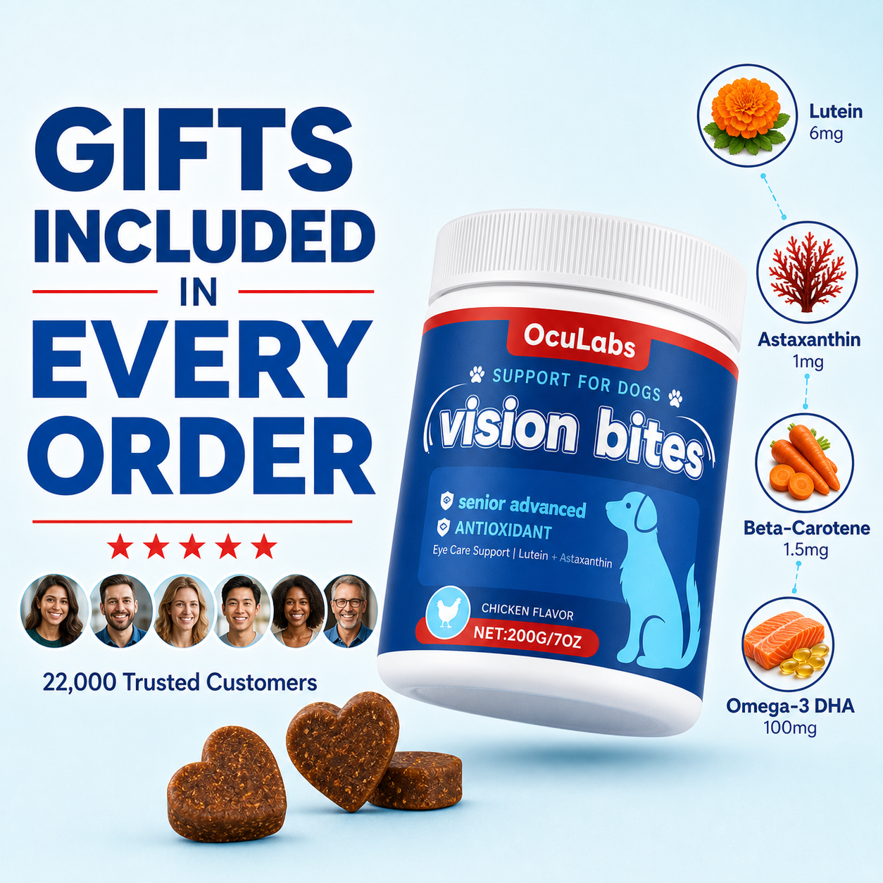 OcuLabs Vision Bites jar for senior dog eye support