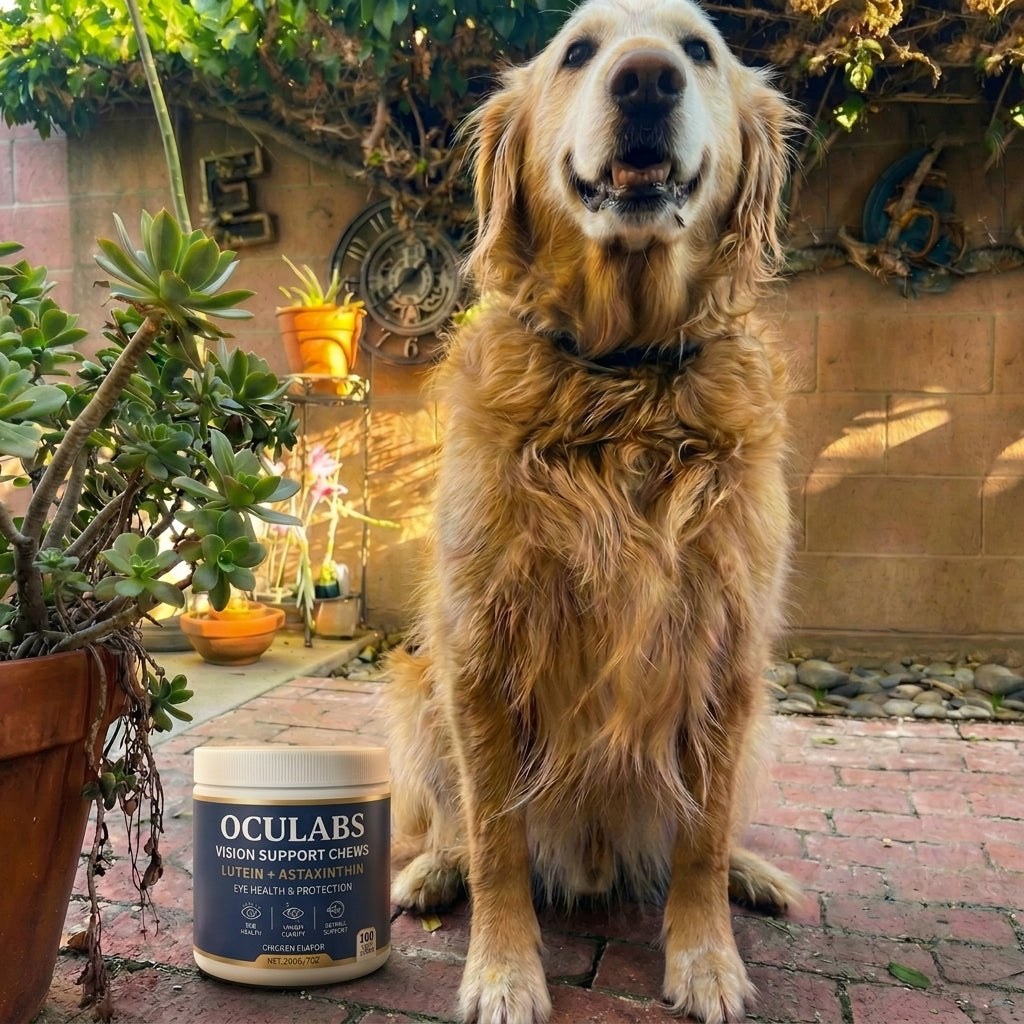 Happy golden retriever supported by generous OCUPETLABS trustworthy pet wellness donations