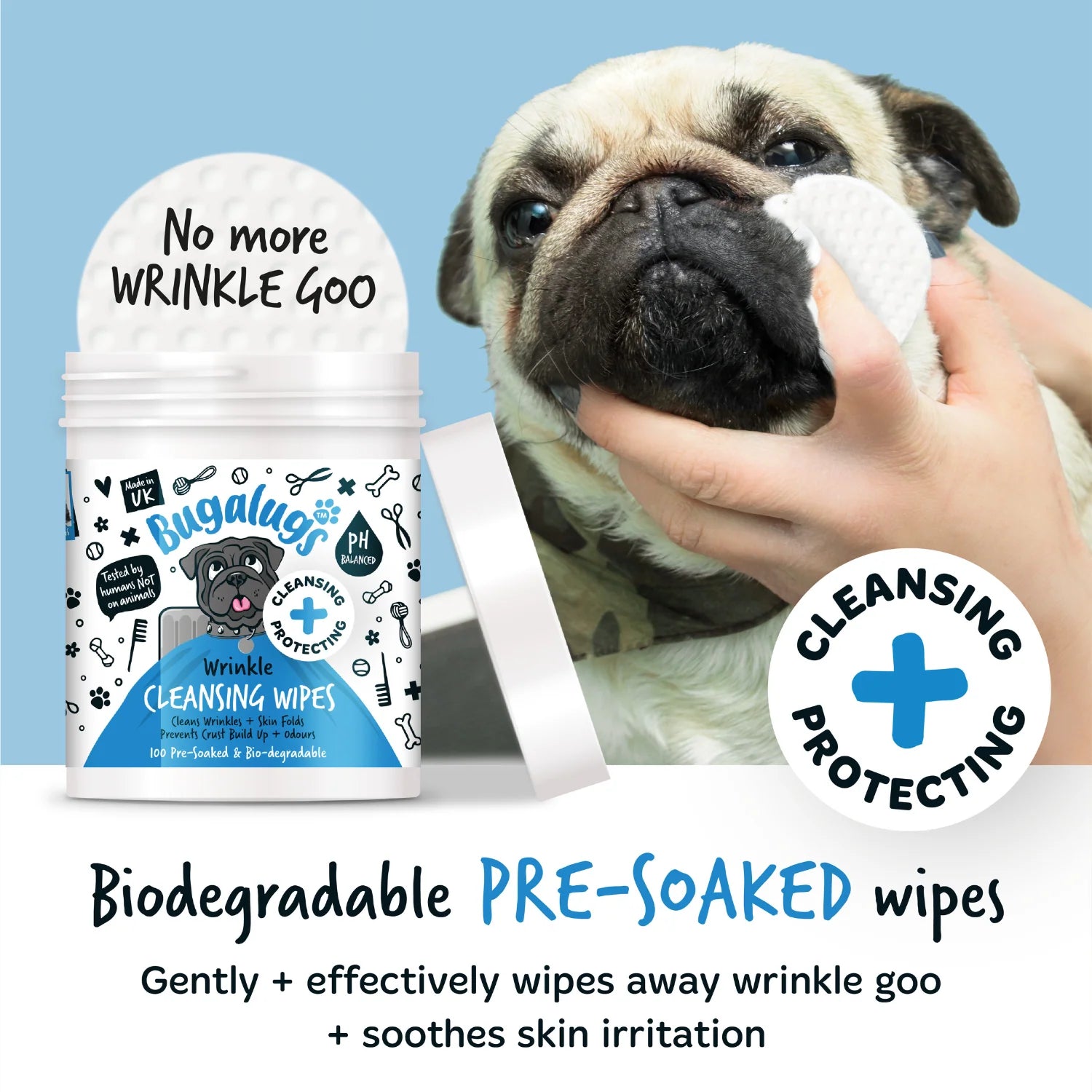 Sterile tear stain wipes being used on a dog