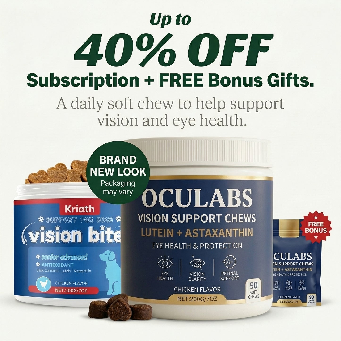 OcuLabs Vision Support Chews jar for senior dog eye support