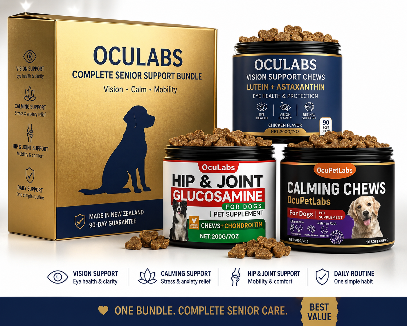 OcuLabs Complete Senior Bundle with vision calming and hip joint chews
